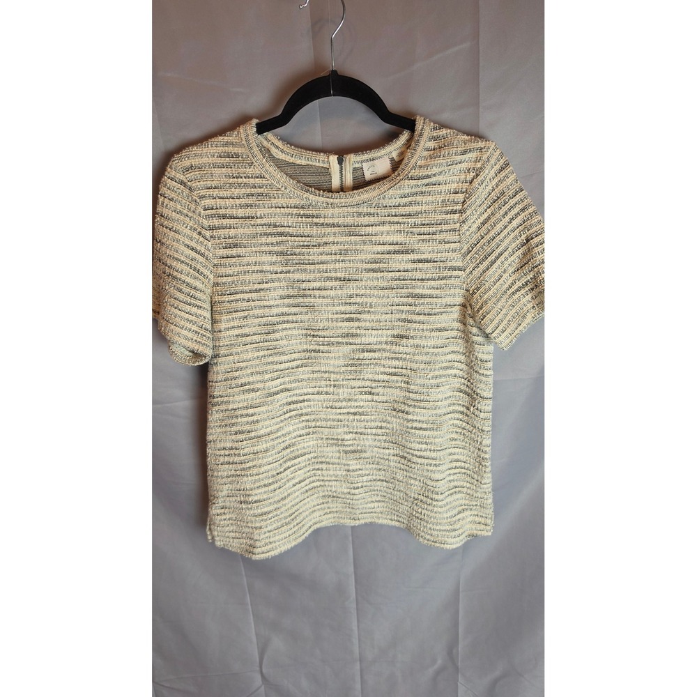 Anthropologie Postmark Metallic Tweed Top Gold Lurex Neutral Workwear Medium